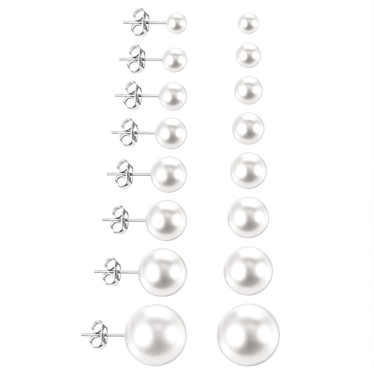 8 Pairs Pearl Stud Earrings for Women 3-12mm Pearl Earings Set Fake Pearls Jewelry Gift For Bridal Wedding Multiple Piercing