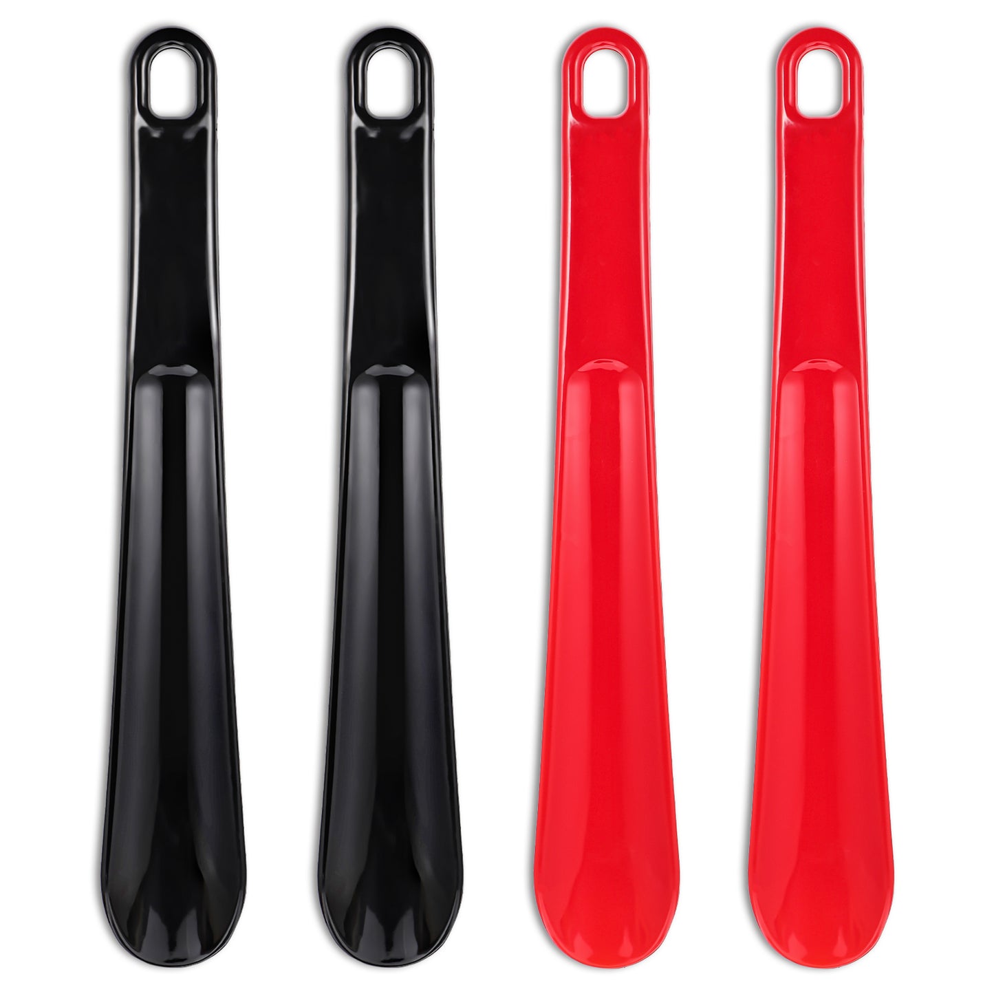 DIVINA VITAE 4Pcs Plastic Shoe Horn, 35cm/9.84inch Shoe Horn Long Handle, Shoe Horns for Men, Portable Travel Shoe Horn Easy Slip-on Tool for Sneakers Boots Dress Shoes (Black and Red)