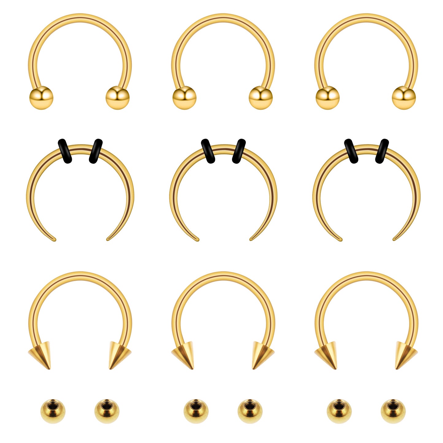 9PCS Septum Rings Stainless Steel Septum Nose Rings for Women Man Eyebrow Helix Cartilage Horseshoe Nose Ring with Replacement Ball Rose Gold Piercing Jewelry 10mm