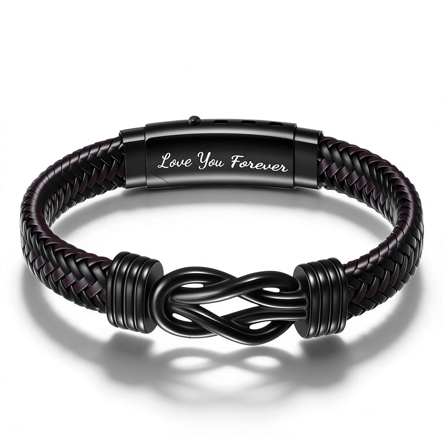 Tucnoeu Leather Bracelet Gifts for Men, Black Leather Braided Bracelet, Printed with Love You Forever,for Son Dad Husband Brother Boyfriend, Birthday Christmas Valentines Father's Day Gifts