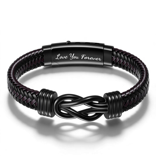 Tucnoeu Leather Bracelet Gifts for Men, Black Leather Braided Bracelet, Printed with Love You Forever,for Son Dad Husband Brother Boyfriend, Birthday Christmas Valentines Father's Day Gifts