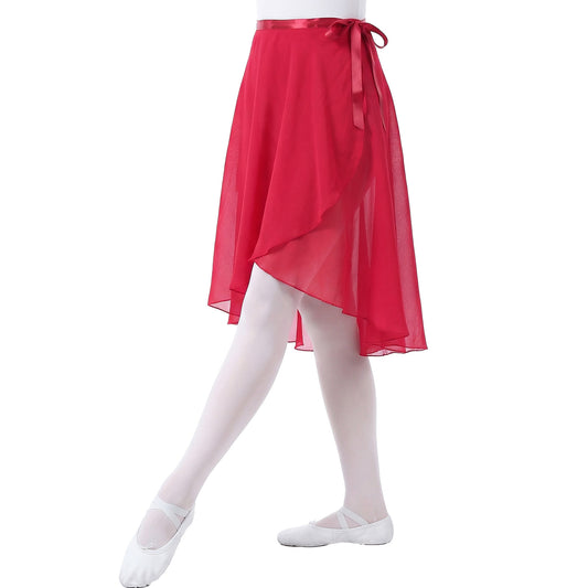 Yolev Dance Skirts for Women Sheer Chiffon Short Ballet Skirt with Elastic Ties Adjustable Ballet Wrap Skirt for Adult Women (Red)