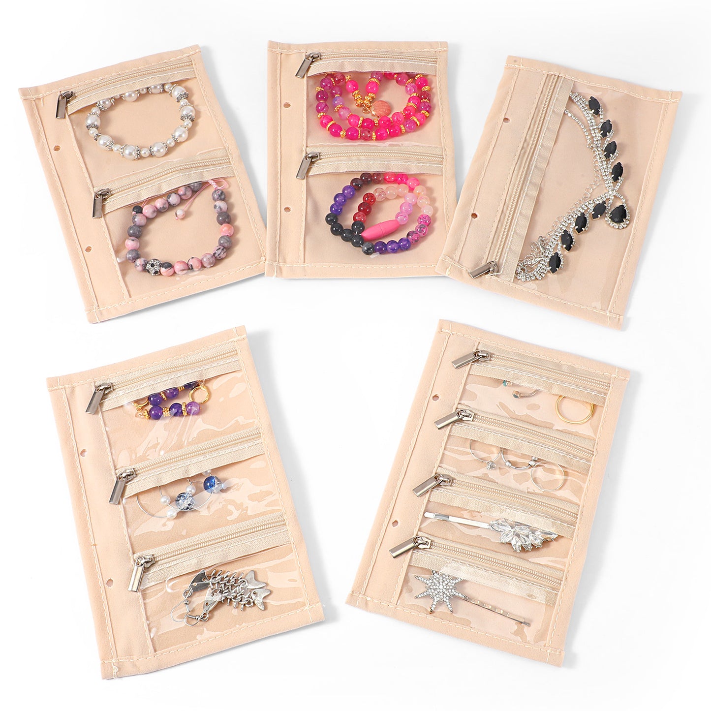 Tucnoeu 5pcs Small Travel Jewelry Bags, Velvet Jewelry Pouch with Clear Zipper Pocket, Portable Pouch for Rings, Earrings, Necklace