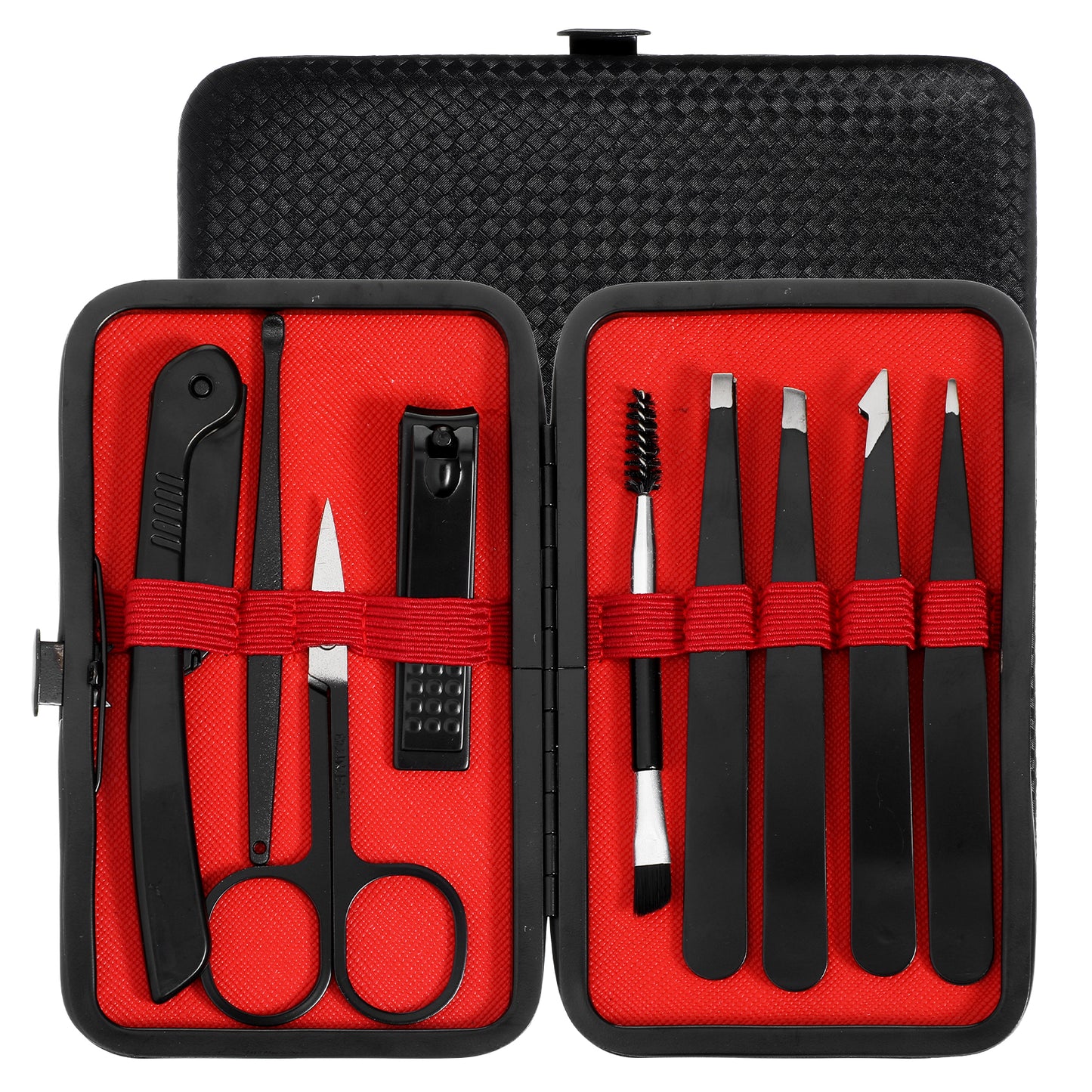9 pcs Professional Stainless Steel Tweezers Kit, Tweezers Set, Precision Eyebrow Tweezer, Travel Nail Clippers Kit with with Leather Travel Case, Manicure Tool as Stocking Stuffers Gifts for Women