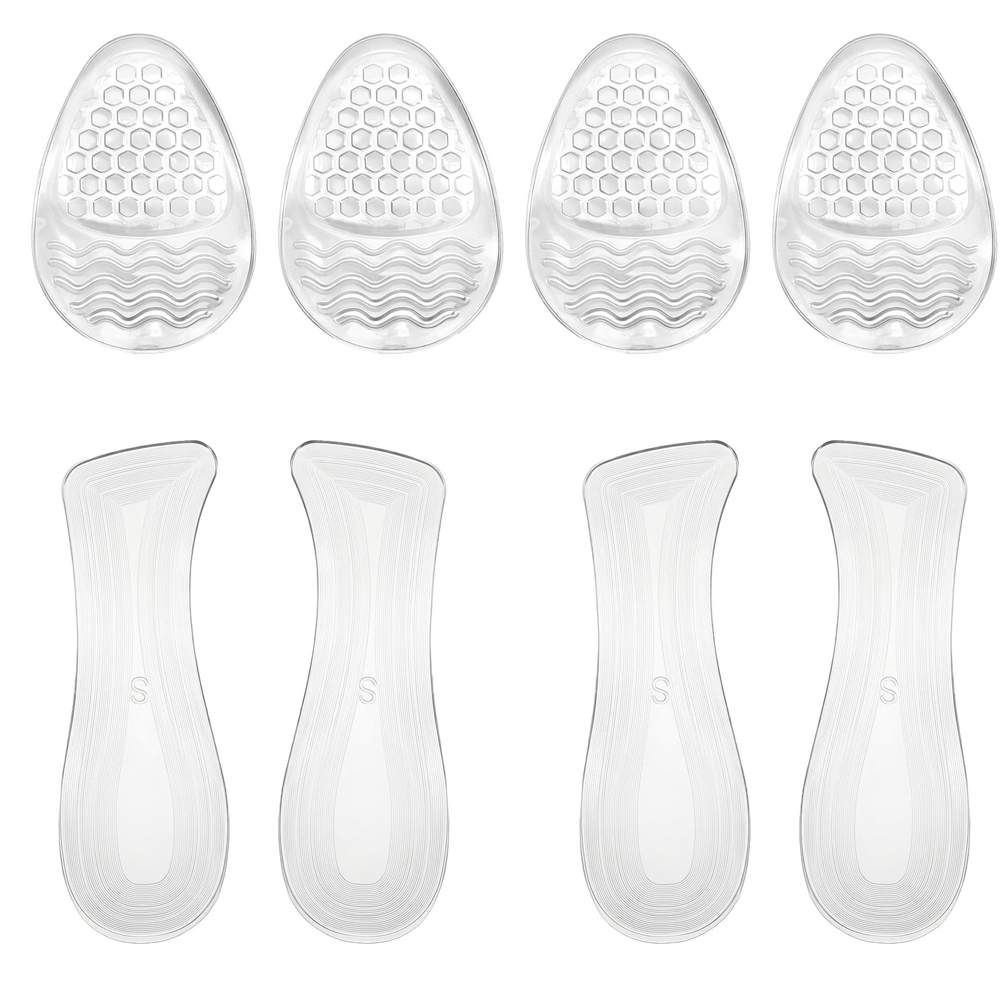 4Pairs Weight Shifting Gel Insoles for High Heels and Sandals, Transparent Non-Slip Comfort Pads, All-Day Pain Relief, Women's Ball of Foot and Arch Support
