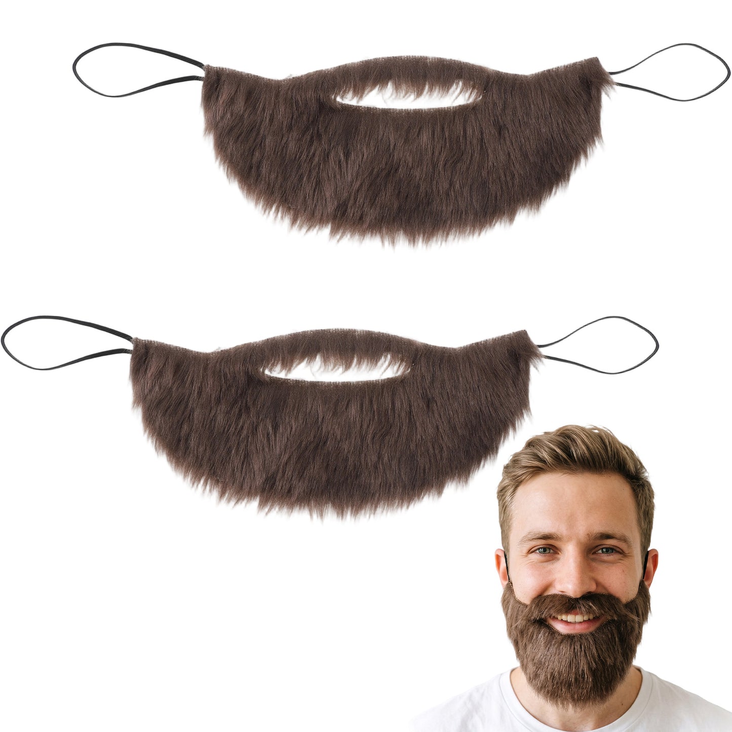 2PCS Fake Mustache Costume Facial Hair for Cosplay Halloween Party(Brown)