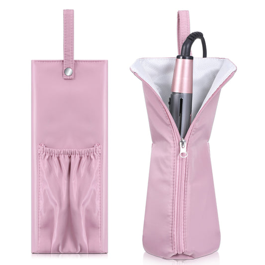 Heat Resistant Storage Bag Flat Iron Travel Case Curling Iron Mat Bags Hot Irons Holster for Hair Tools Curling Iron-Storage Hair Tool Storage for Home Travel(Pink)