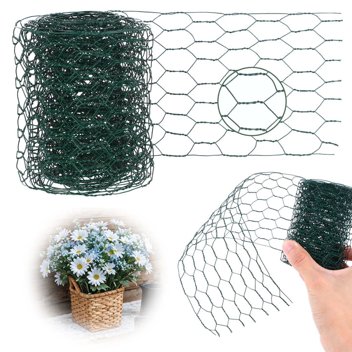 Floral Chicken Wire 3.94x118 Inch Hexagonal Chicken Wire Mesh Netting Fence For Crafts Green Galvanized Poultry Wire Netting For Floral Arrangements Garden