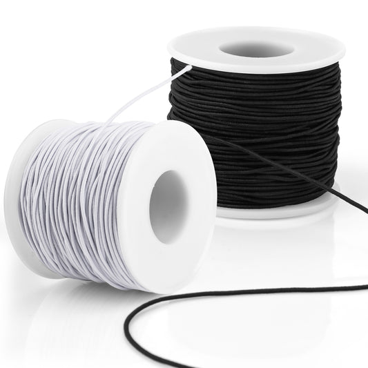 Lusofie Nylon Polyester 1mm Elastic Cord, 100m Black & White, for Bracelets, Necklaces, Beading, Sewing Crafts