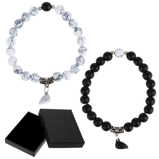 HaiFafafaing 2 Pcs Couple Bracelets - Natural Stone Beaded Matching Bracelets for Couples, Long Distance Relationship Couples Gifts for Boyfriend Girlfriend