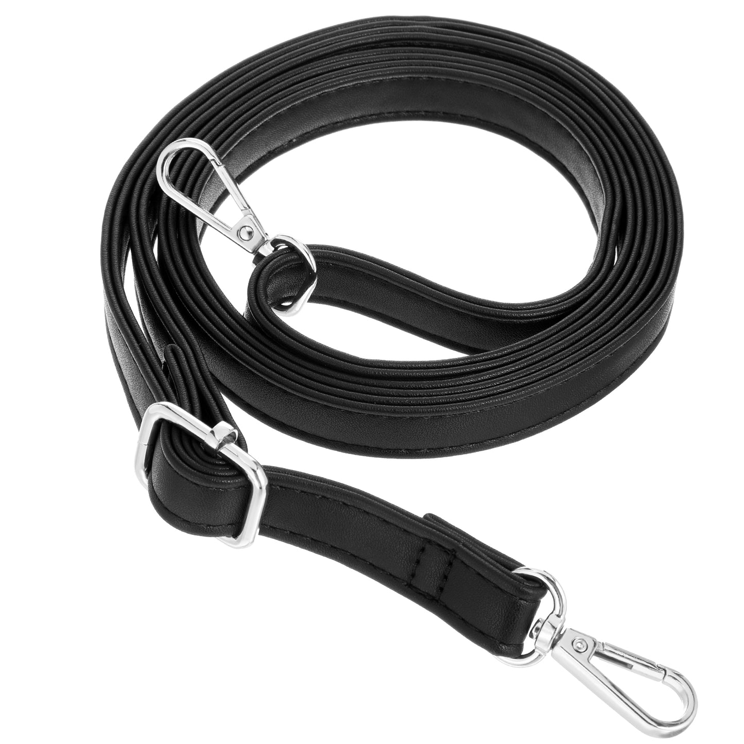 Leather Handbag Strap, Adjustable Shoulder Strap, Black Leather Bag Strap, 85-150cm/33-59inch Bag Strap Replacement with metal Hooks for DIY Purse and Briefcas for Wallet Tote Shoulder Bag(Silver)
