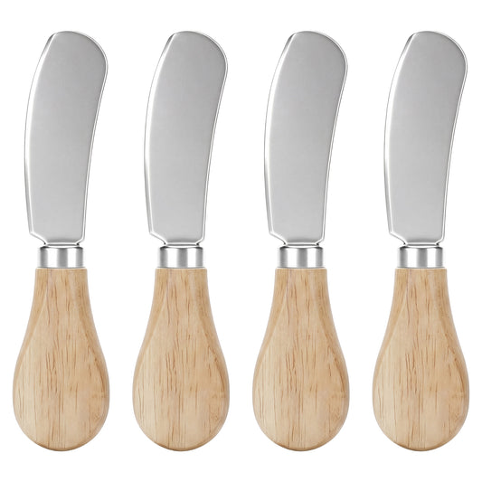 Gemoioio 4Pcs Cheese Spreader, Butter Spreader Knife, Stainless Steel Jam Cheese Spreaders Knives with Wooden Handle for Charcuterie, Sandwiches, Dips, and Appetizer Kitchen Use(12Inch)