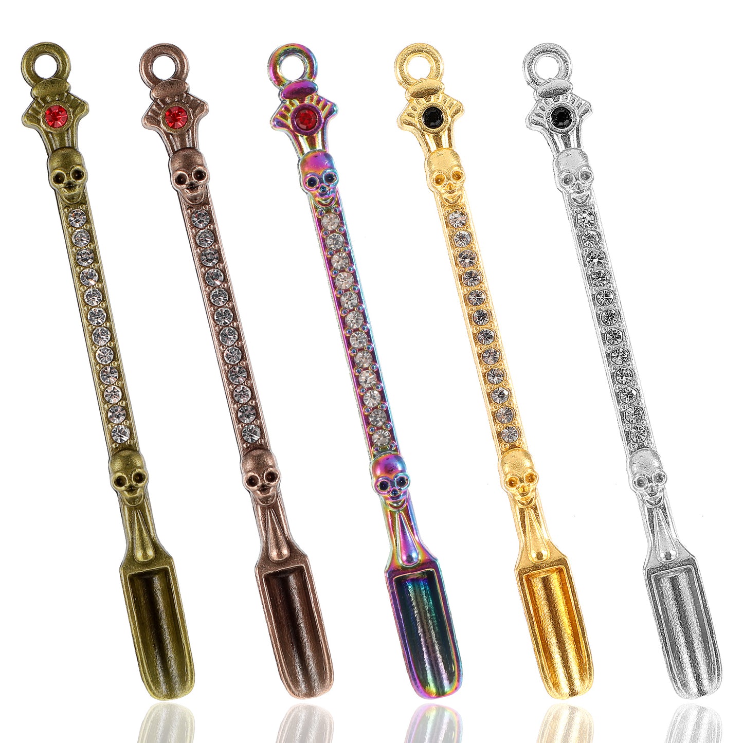 Lusofie 5 Pcs Metal Mini Spoons with Crystal Tiny Shovel Spoons Spice Spoons Mini Pendant for Daily Use DIY Design Necklace Keychain Making(Multicolor)