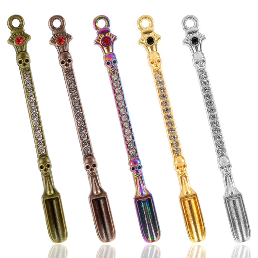 Lusofie 5 Pcs Metal Mini Spoons with Crystal Tiny Shovel Spoons Spice Spoons Mini Pendant for Daily Use DIY Design Necklace Keychain Making(Multicolor)