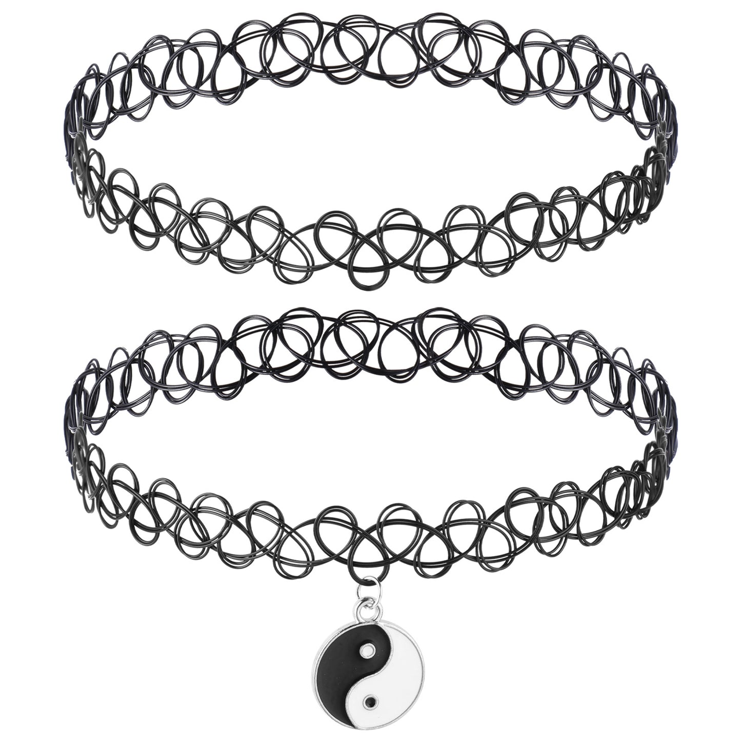 Lusofie 2 Pcs black choker necklace for women Stretchy Tattoo Choker Necklace Set 90s Style Accessory