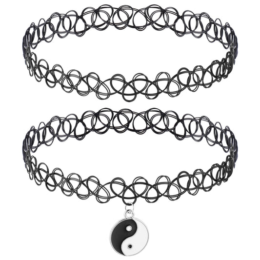 Lusofie 2 Pcs black choker necklace for women Stretchy Tattoo Choker Necklace Set 90s Style Accessory