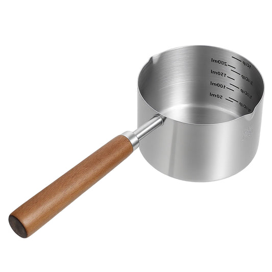 Cat Dog Food Measuring Cup, 304 Stainless Steel 1 Cup Dog Food Scoop with Precise Markings(ML/Cup) & Long Wooden Handle for Pet(Silver)