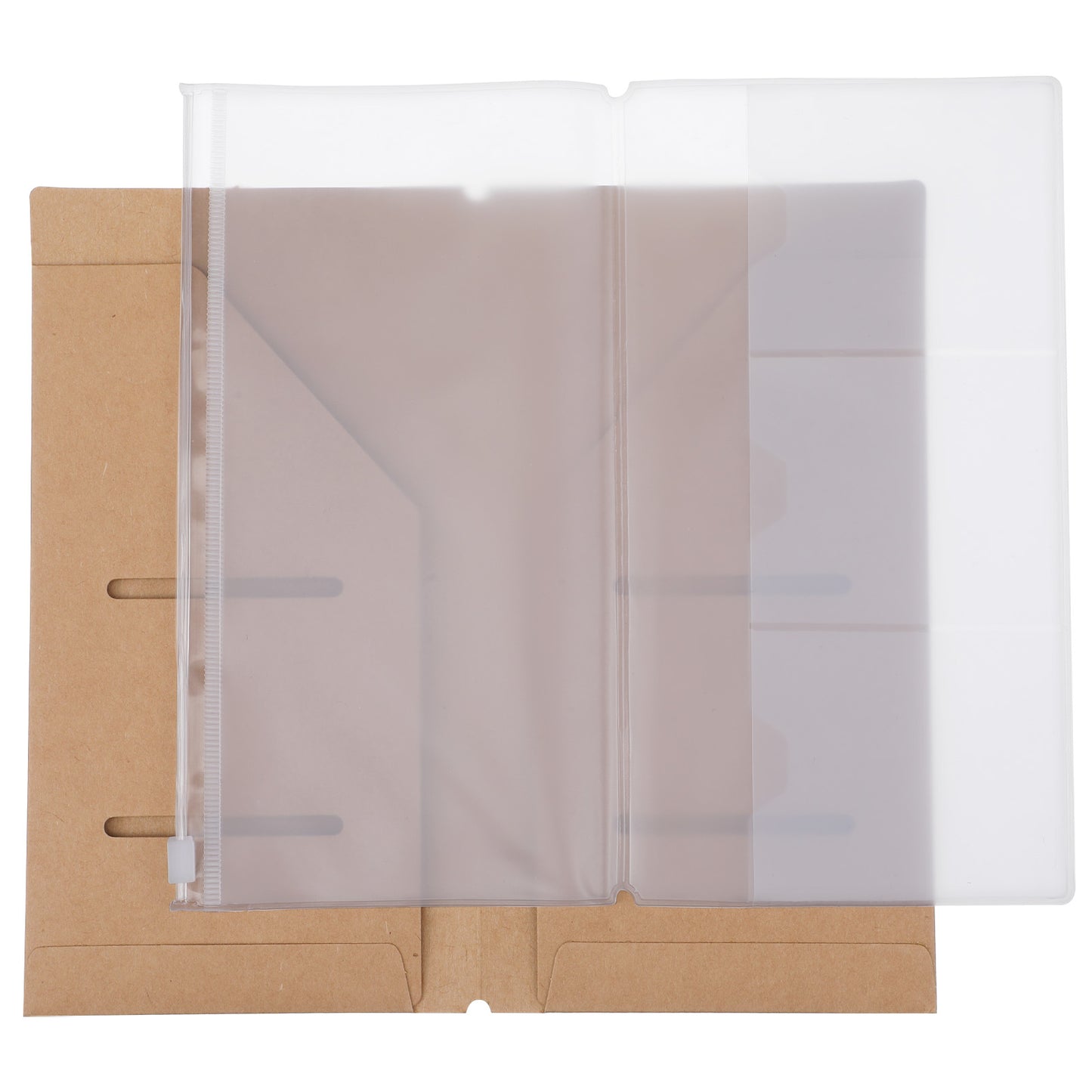2 Pcs Travelers Notebook Accessories Include Krafts File Folder and Zipper PVC Pouch, Portable Travel Journal Storage Bag Organizer for Daily Office School Writing Stationery Supplies