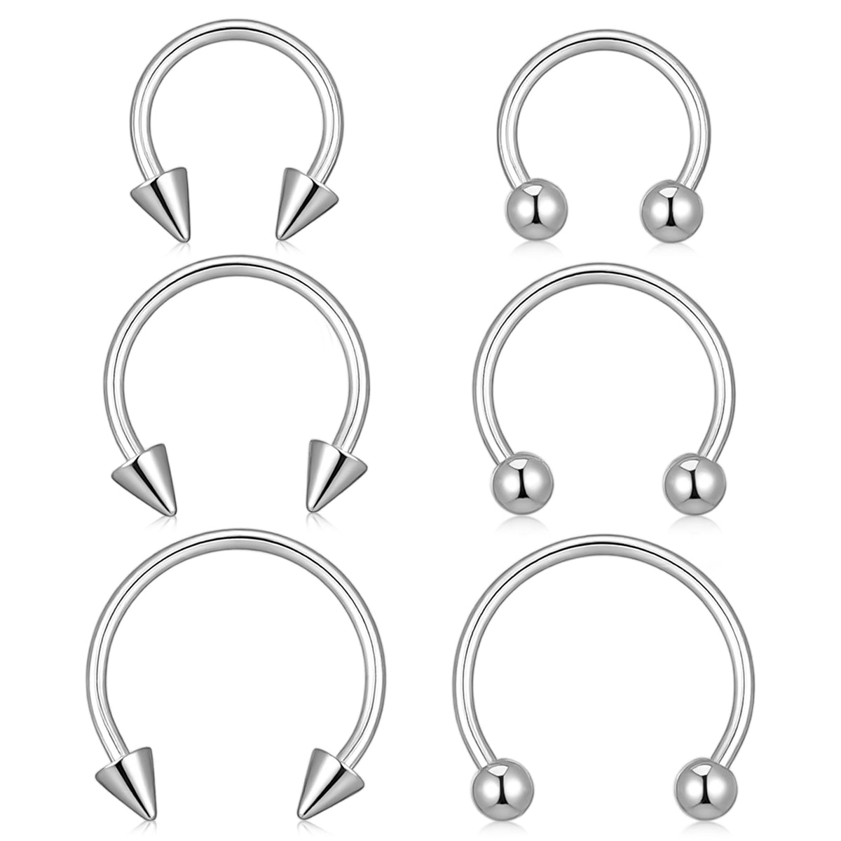 Fiyooau 6Pcs 16G Septum Rings Horseshoe Surgical Steel Horseshoe Nose Rings