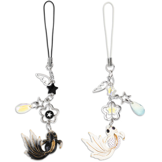 Yolev 2 Pcs Cute Phone Charms Aesthetic Cell Phone Strap Black White Kawaii Phone Charms Strap Y2k Star Koi Charms for Phone Case Keychain Camera Purse Bag Accessories Charms Pendants Decor