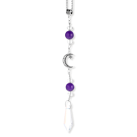 Moon and Star Rearview Mirror Charms, Crystal Amethyst Stone Car Decor, Boho Witchy Healing Hanging Ornaments for Women Men
