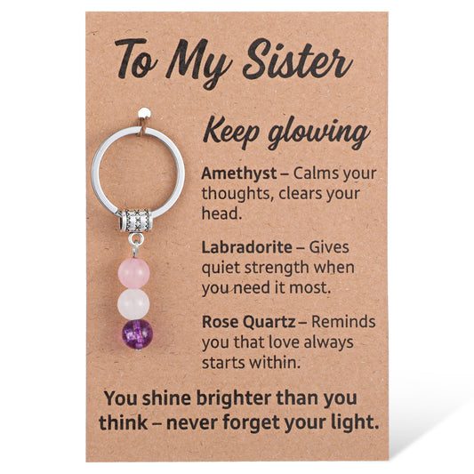 Healing Crystal Keychain for Anxiety Relief & Good Luck - Natural Gemstone Keyring with Meaningful Card, Inspirational Gift for Women Men, Friend, Graduate, Coworker - Stress Relief, New Beginnings