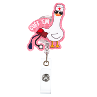 Goose Badge Reel, Pink Cuff 'Em Nurse Badge Holder, Cute Funny Badges Reels Retractable with Alligator Clip for Nursing Rn LPN CNA Ma Medical Office Worker Teacher Doctor