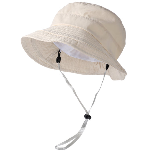 Gemoioio White Women Bucket Hat, Quick-Dry Women's Wide Brim Sun Hats UV Protection, Packable Foldable Hiking Hat with Detachable Chin Strap for Summer Fishing Outdoor Activities