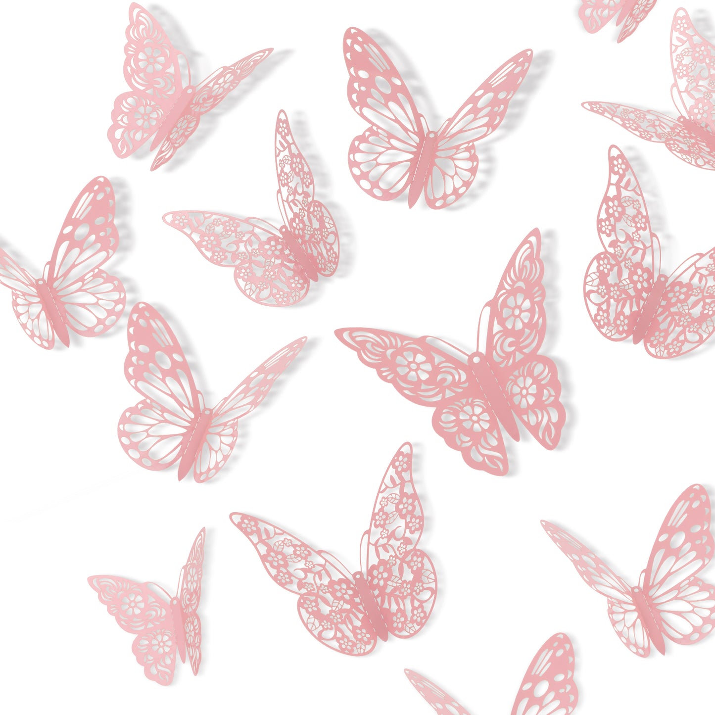72pcs 3D Pink Butterfly Wall Decor,3 Styles Butterfly Decorations,Removable Stickers Wall Decor for Room,Cake Decoration,Flower Arrangements