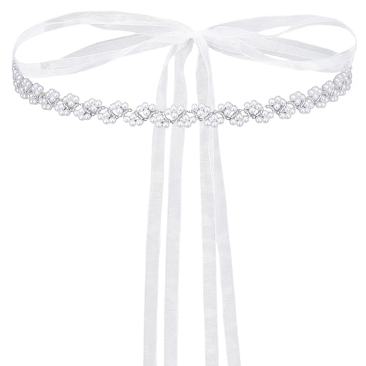 HekouJiub Pearl Bridal Belt - Elegant Beaded Wedding Belt, Pearl Sash for Wedding Dress (White)