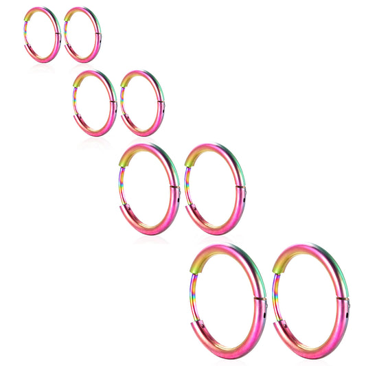 Stainless Steel Hoop Earrings Set 4 Pairs Silver Hoop Earrings Hypoallergenic Huggie Small Gold Earrings for Women Men 6/8/10/12mm (Colorful)