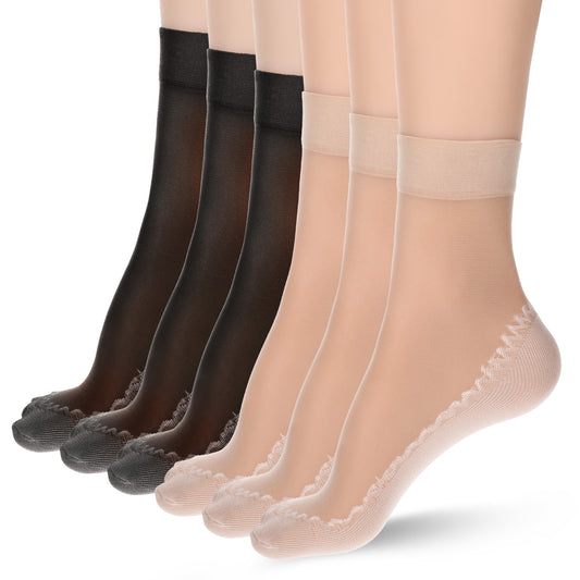 HekouJiub 12 Pairs Nylon Socks for Women Silky Sheer Ankle Socks Anti-Slip Cotton Sole Stockings(Beige)