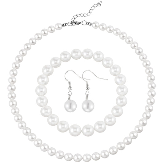 HekouJiub 3 Pcs Pearl Jewelry Set, Including Pearl Bracelets, Pearls Earrings and Pearls Necklaces for Women. Stylish Jewelry Accessories for Brides, Weddings, Mothers, Wives, Sisters, Best Friends
