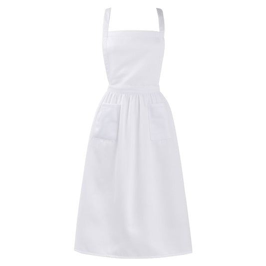 Tucnoeu Aprons for Women with Pockets, Long White Cute Apron, Cooking Aprons for Women,White Vintage Apron with Long Ties and Pockets