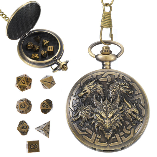 DND Dice Set, 8Pcs Polyhedral Metal Dice Set for Dungeons and Dragons with Pocket Watch Case, Mini DND Dices, Antique Gold