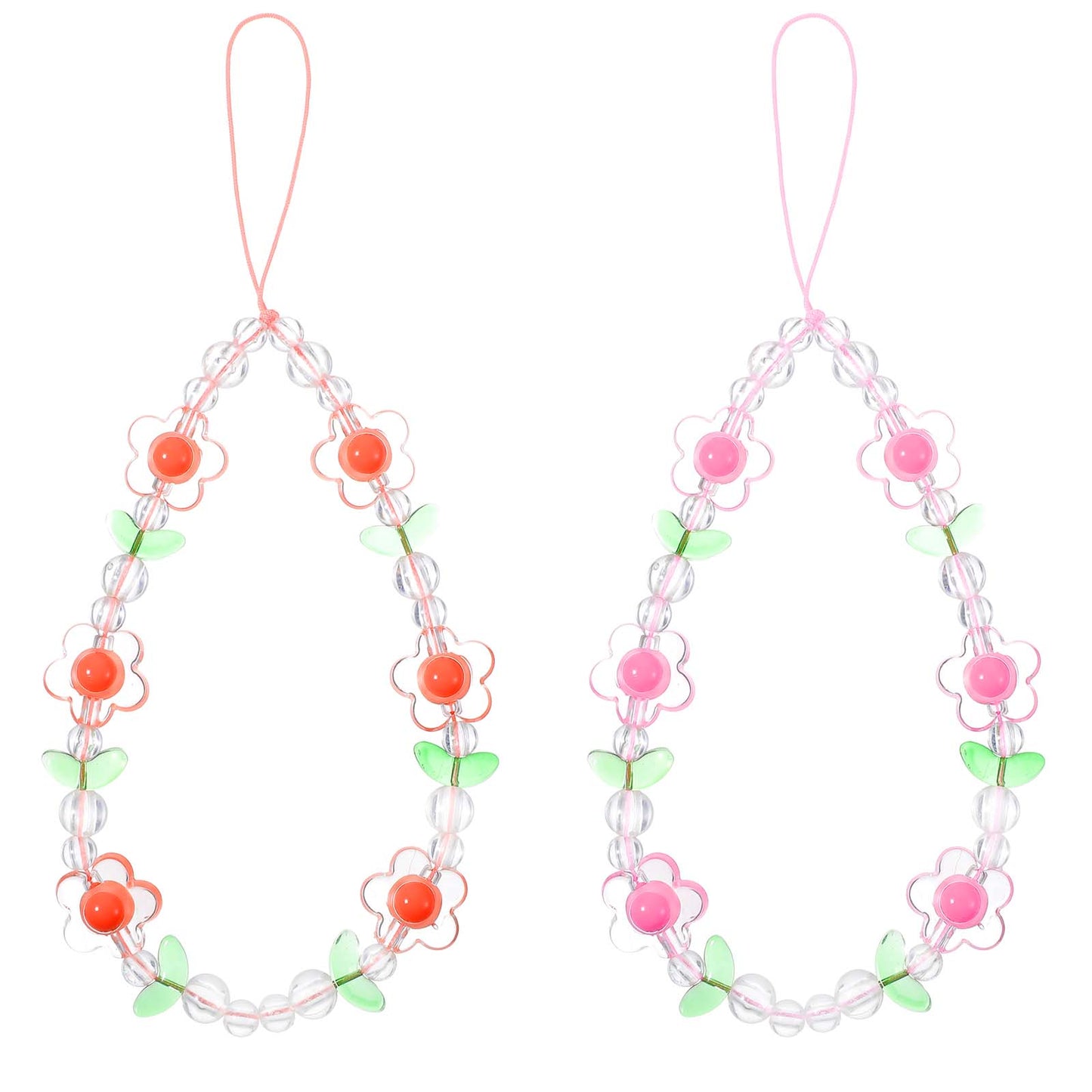 DIVINA VITAE 2 Pcs Flower Phone Charm Beaded Phone Strap Y2K Cute Phone Charms Strap Beaded Phone Wrist Strap Flower Phone Lanyards Pink Orange Phone Keychain Flower Phone Anti-Lost Chains for Women