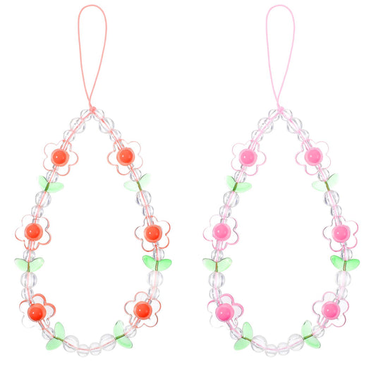 DIVINA VITAE 2 Pcs Flower Phone Charm Beaded Phone Strap Y2K Cute Phone Charms Strap Beaded Phone Wrist Strap Flower Phone Lanyards Pink Orange Phone Keychain Flower Phone Anti-Lost Chains for Women