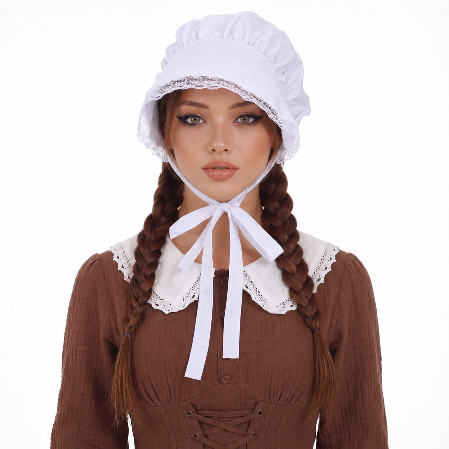 Tucnoeu Amish Bonnet, Colonial Hat Mob Hat for Women with Adjustable Straps, Prairie Bonnets Loneer Colonial Bonnet for Maid Girl Cosplay