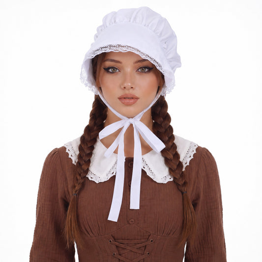 Tucnoeu Amish Bonnet, Colonial Hat Mob Hat for Women with Adjustable Straps, Prairie Bonnets Loneer Colonial Bonnet for Maid Girl Cosplay