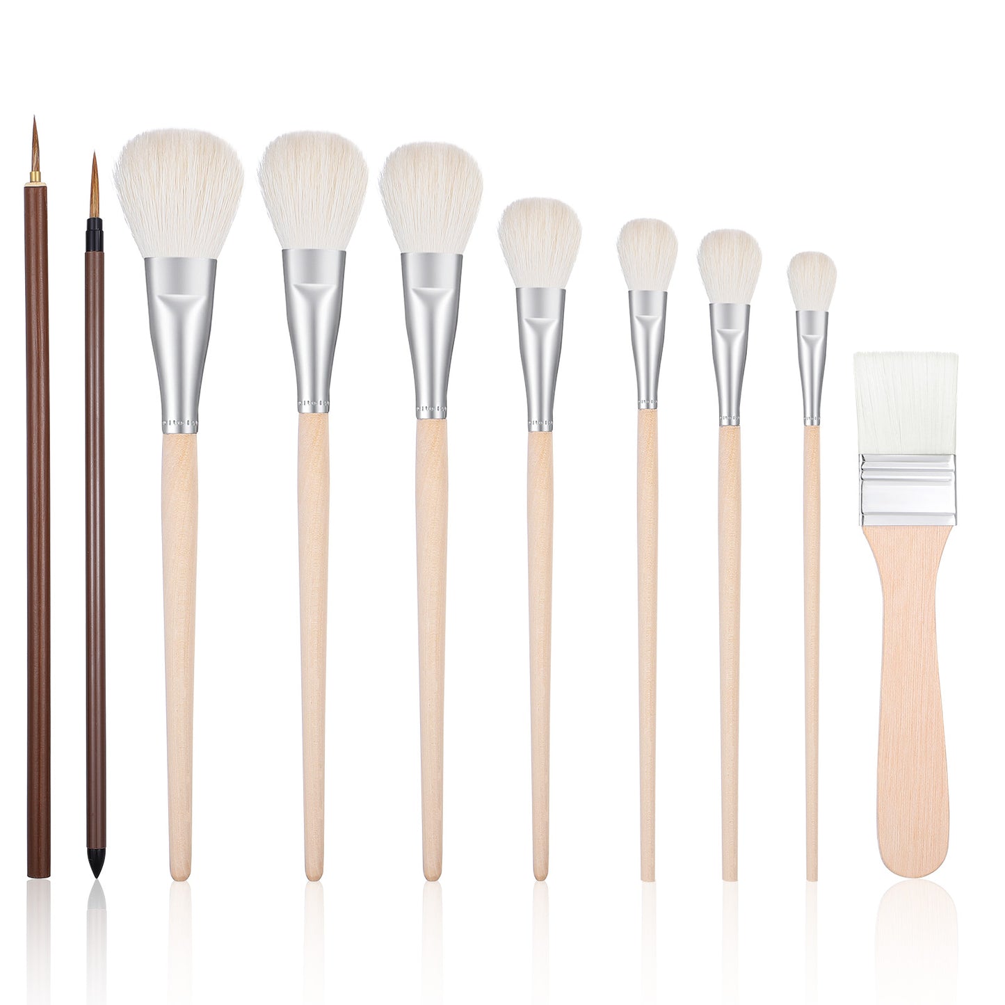 10pcs Pottery Glazing Brush, Ceramic Painting Brushes Set, Goat Hair Mop & Blending Brushes for Pottery, Acrylic, Watercolor, Oil - Soft Bristle Artist Tools for Glazing, Detailing, and Finishing
