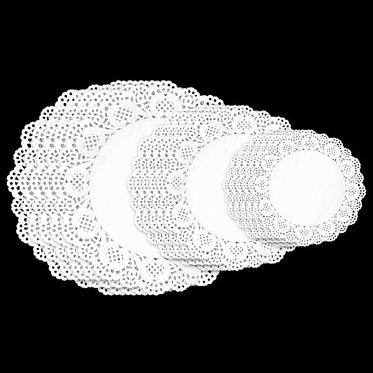 Tucnoeu Paper Doilies Assorted Sizes, 4.5inch 6.5inch and 8.5 inch Doilies for Food, 99 Pieces Disposable Lace Paper Doilies for Tables, Round Paper Placemats Bulk for Cakes Desserts Crafts (White)