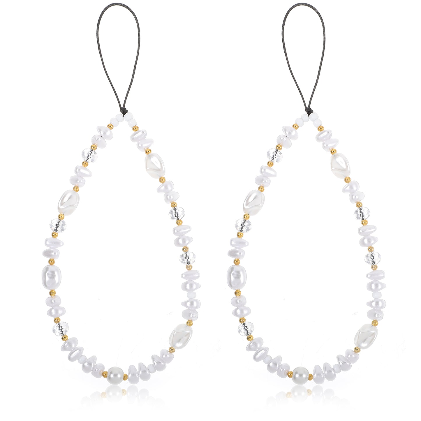 Tucnoeu 2pcs Pearls Crystal Phone Lanyard, Beaded Phone Strap, Anti-Lost Lanyard Beaded Camera Wrist Strap,Pearl Phone Chain,Wrist Lanyard for Phone