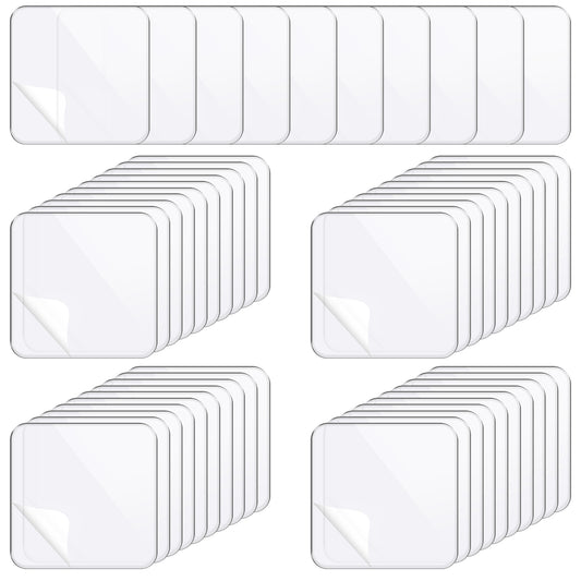 Tucnoeu 50pcs Clear Double Sided Adhesive Pads,2.4inch Square Strong Double Sided Sticky Pads,Waterproof Sticky Patch for DIY Craft Home Office Wood Wall Hanging Carpet Fixing