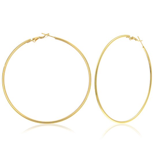 Women's Big Hoop Earrings 70mm Stainless Steel Plated Thin Hoop Earrings Hypoallergenic Oversize Hoops Earrings Circle Endless Hoop Earrings for Women Girls (Gold)