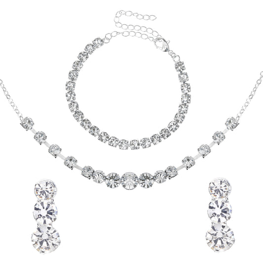 Neyauo Sterling Silver V Shape Tennis Necklace Set, Adjustable Bracelet, Cubic Zirconia Earrings, Jewelry For Women, Gift For Wedding, Birthday, Valentine's Day