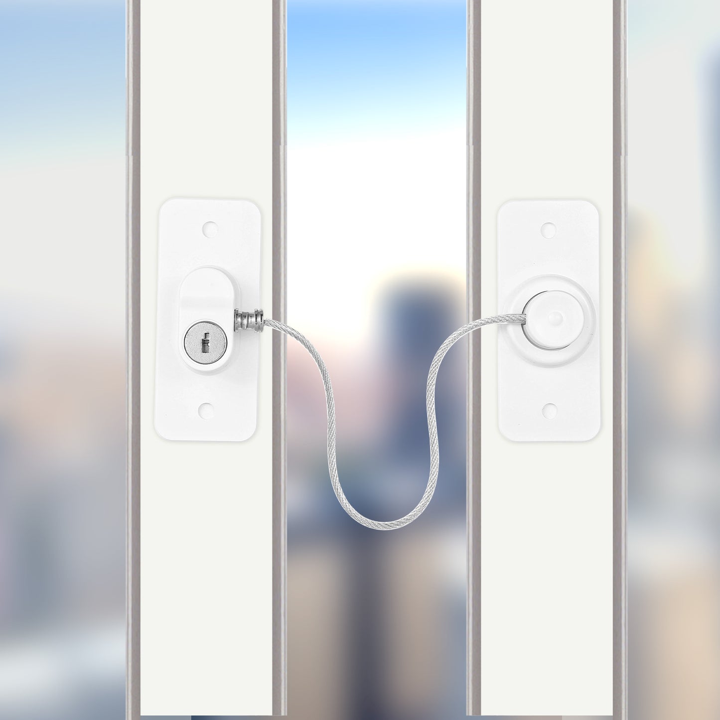 Window Safety Lock for UPVC Windows, Self Adhesive No Drilling Window Restrictor with Key, Versatile Pet Window Safety Cable Lock