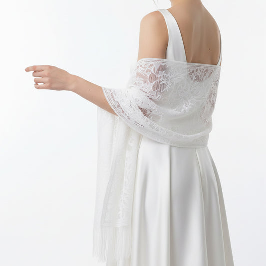 Lace Shawls and Wraps for Weddings - Elegant Evening Dresses Scarfs - Shawl Wraps for Women for Evening Party Shawl(White)