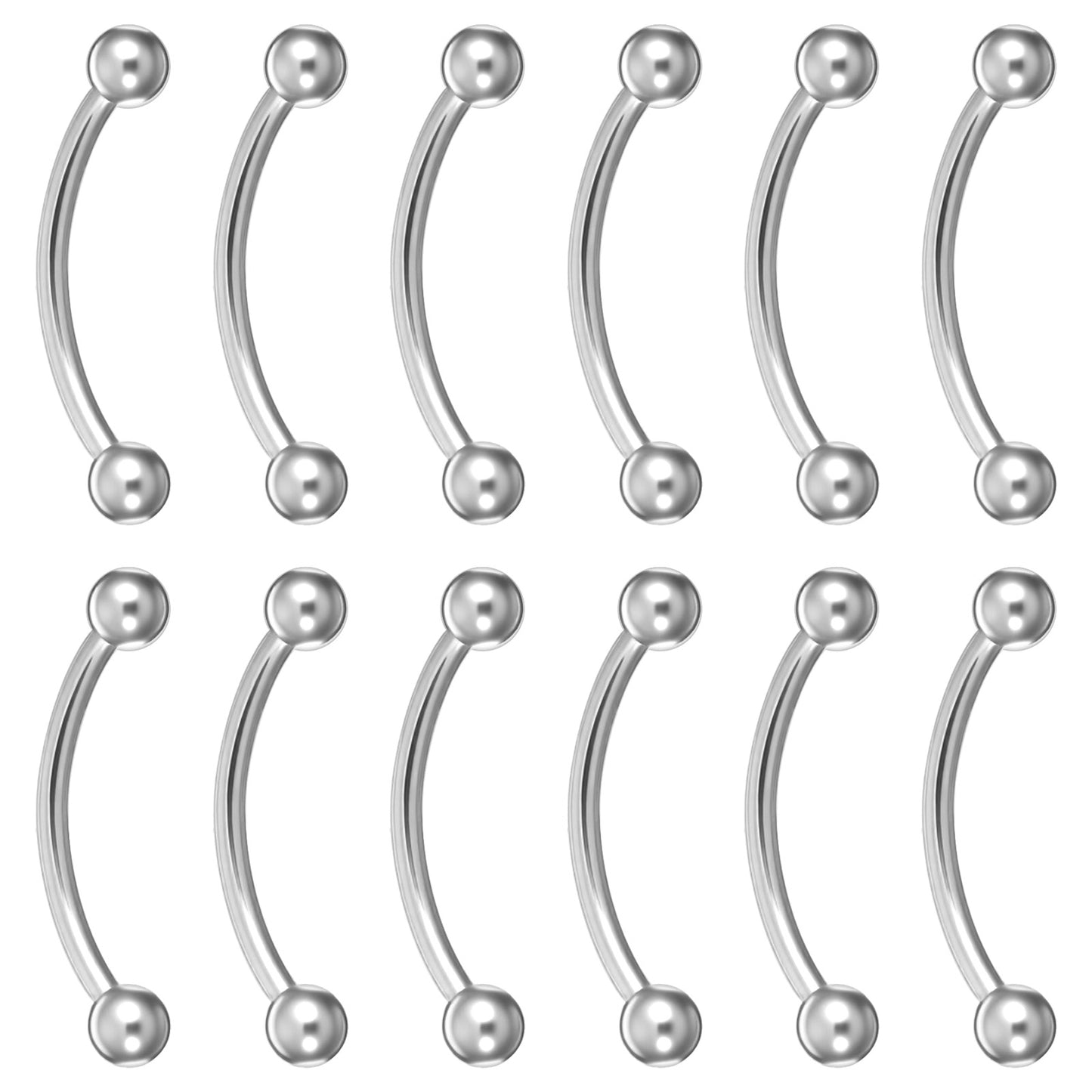 DIVINA VITAE 12 PCS Stainless Steel Curved Barbell Set, 16G 12mm Eyebrow, Tragus, Helix, Lip, Septum Body Piercing Jewelry