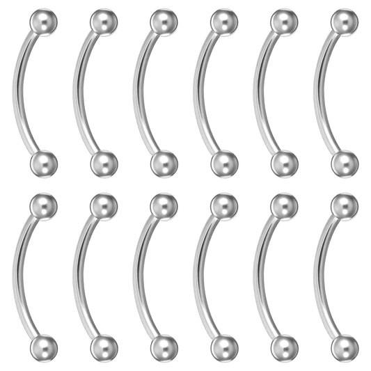DIVINA VITAE 12 PCS Stainless Steel Curved Barbell Set, 16G 12mm Eyebrow, Tragus, Helix, Lip, Septum Body Piercing Jewelry