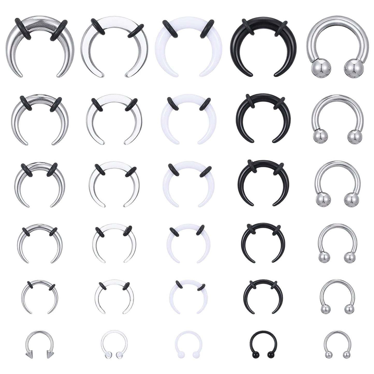 Neyauo Septum Stretching Kit, 30Pcs Acrylic Stainless Steel Horseshoe Septum Rings, Pincher Tapers, Internally Threaded Barbells, For Nose, Ear, Cartilage, Women, Men, Unisex
